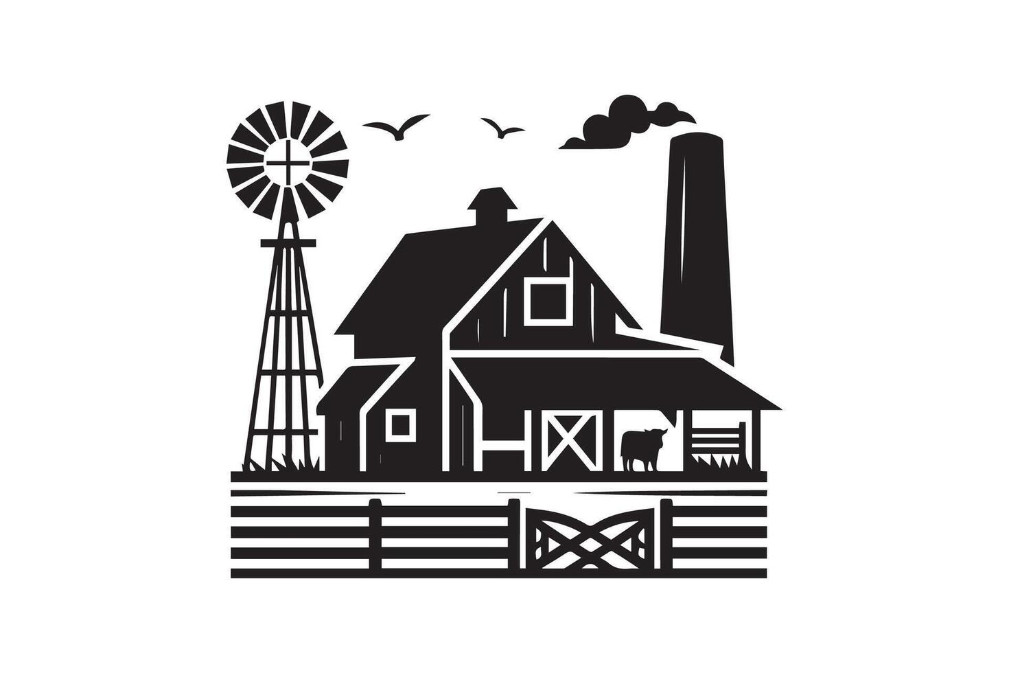 farm house silhouette vector