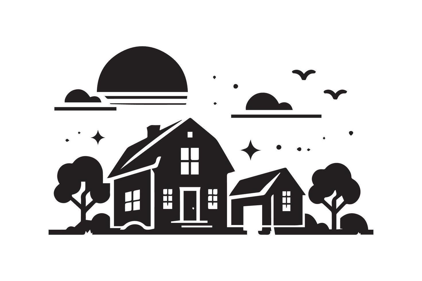 farm house silhouette vector