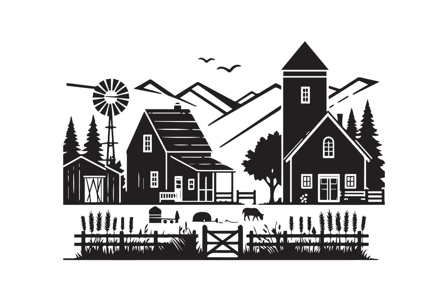 farm house silhouette vector