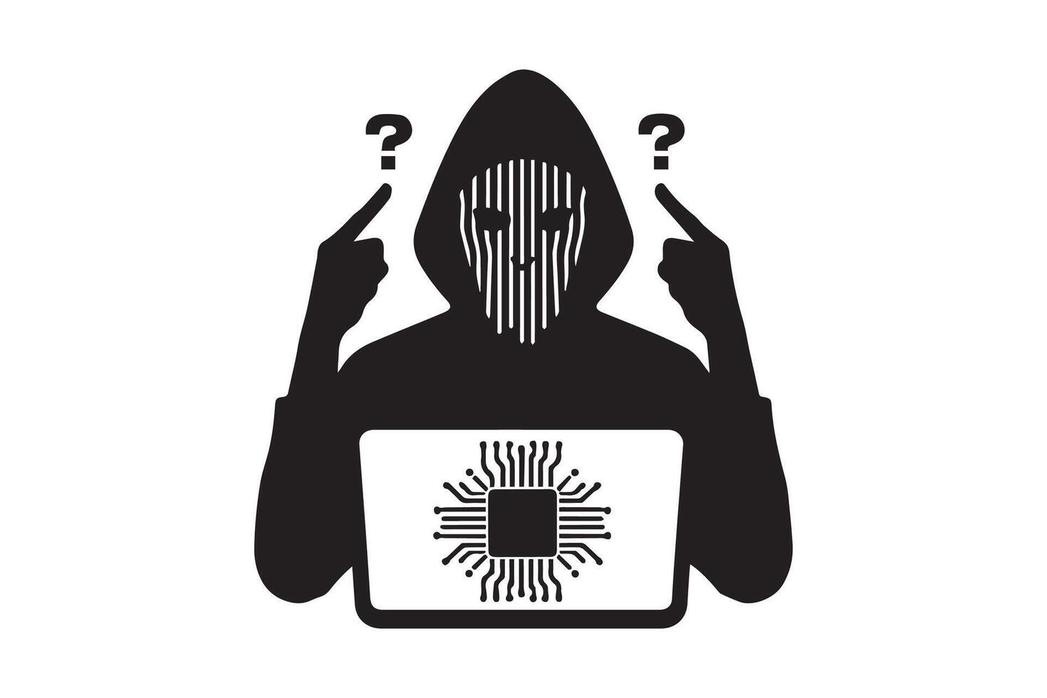 Spy agent searching on a laptop hacker silhouette vector