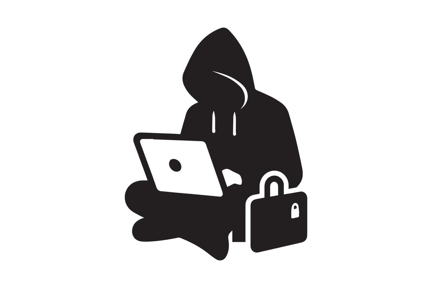 Spy agent searching on a laptop hacker silhouette vector
