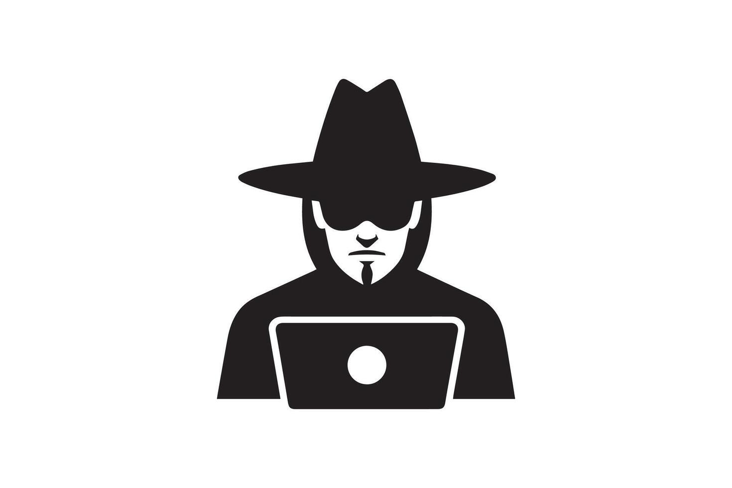 Spy agent searching on a laptop hacker silhouette vector