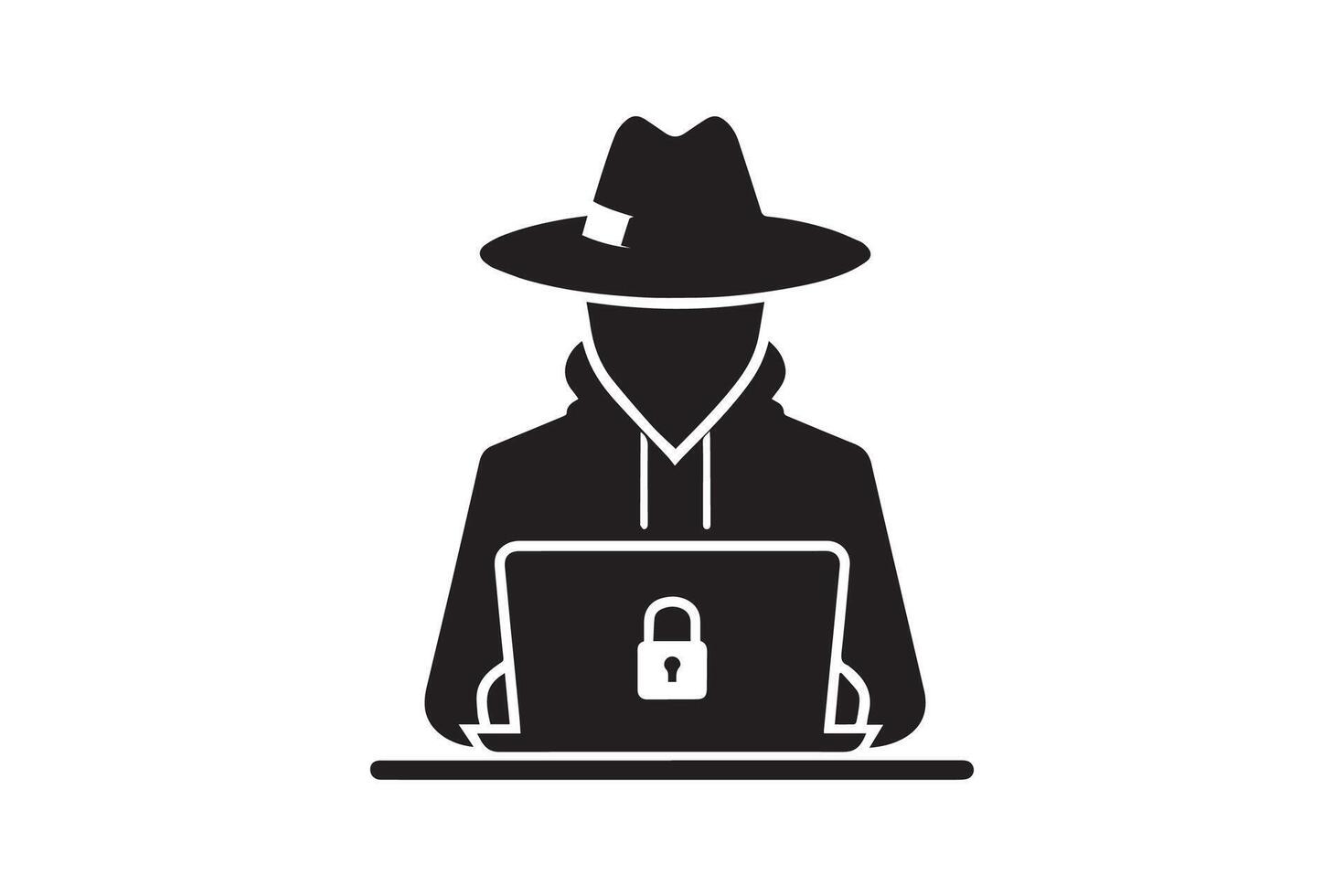 Spy agent searching on a laptop hacker silhouette vector