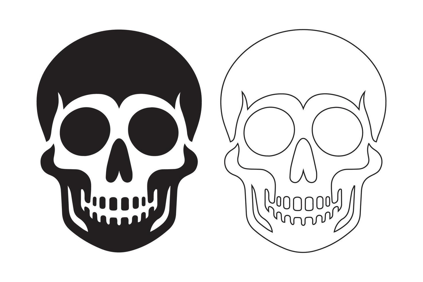 Death skull or human skull Death danger or poison symbol and silhouette vector