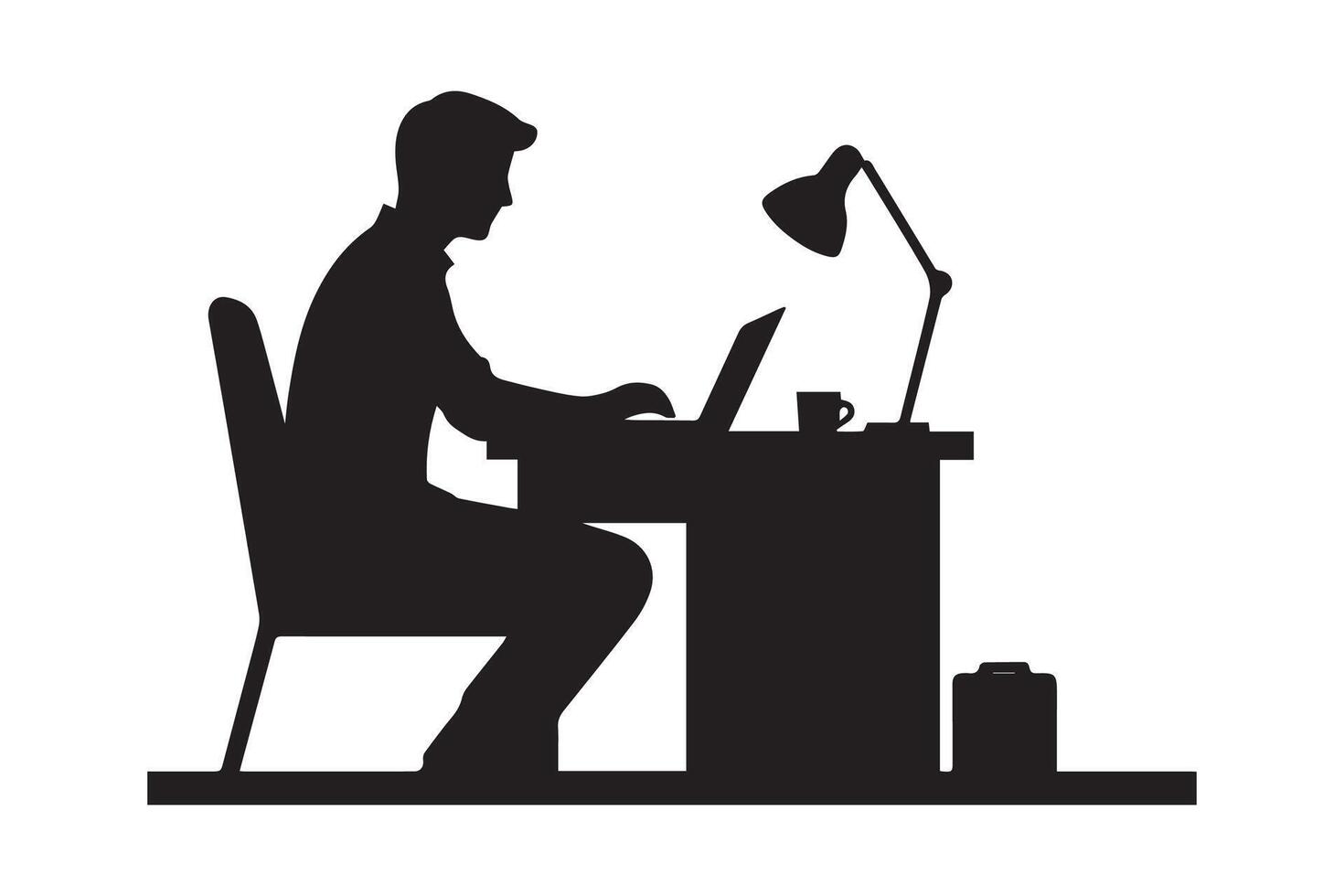 a man working on laptop at desk silhouette vector