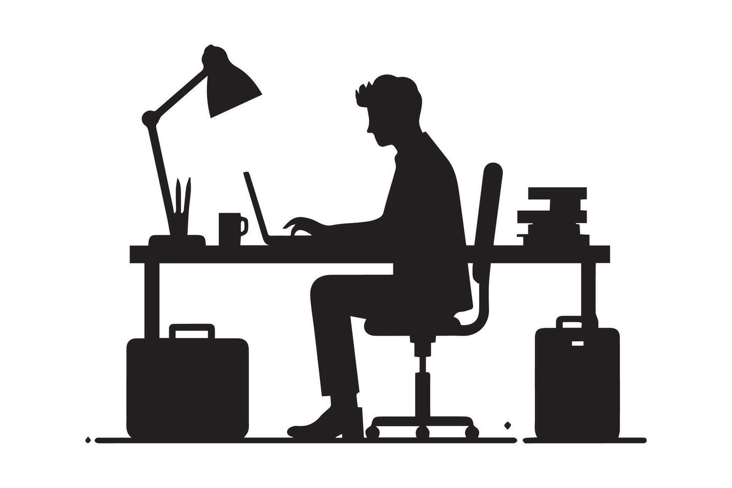 a man working on laptop at desk silhouette vector