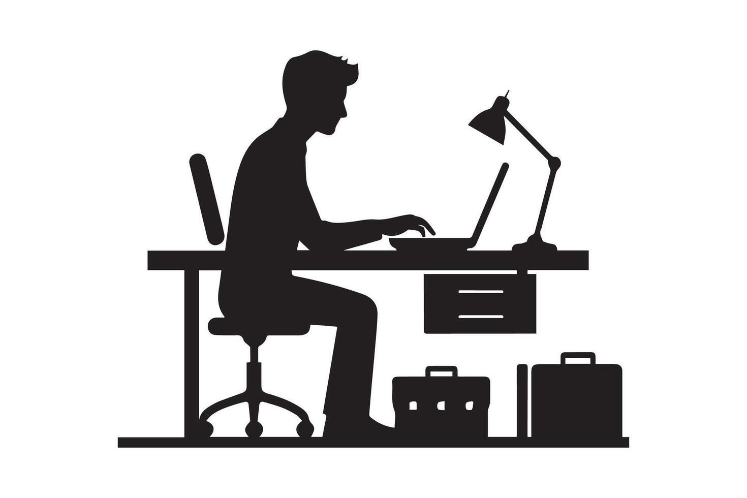 a man working on laptop at desk silhouette vector