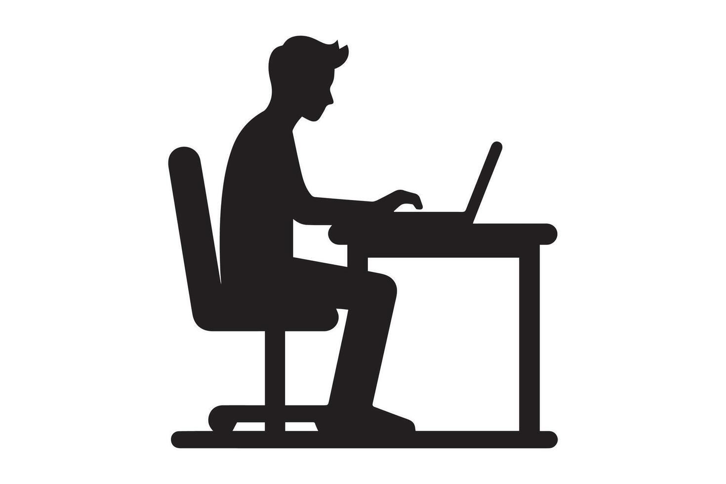 a man working on laptop at desk silhouette vector