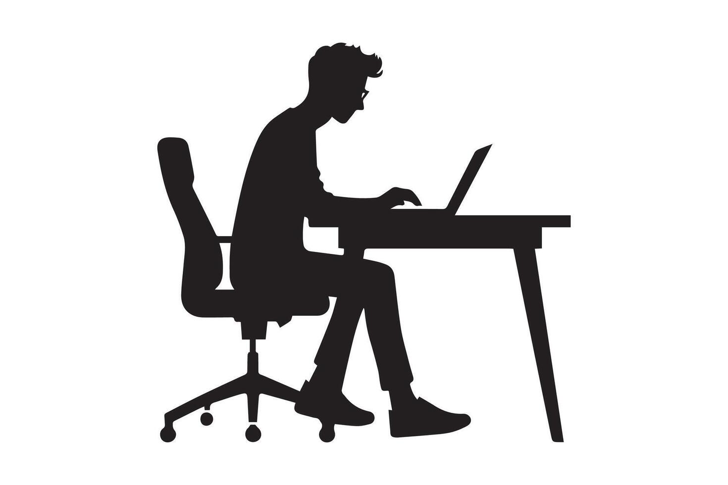 a man working on laptop at desk silhouette vector