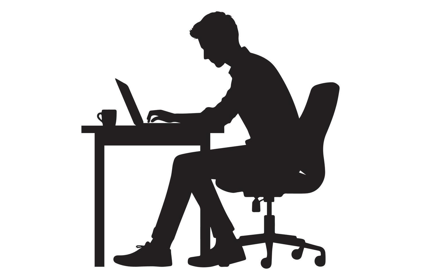 a man working on laptop at desk silhouette vector