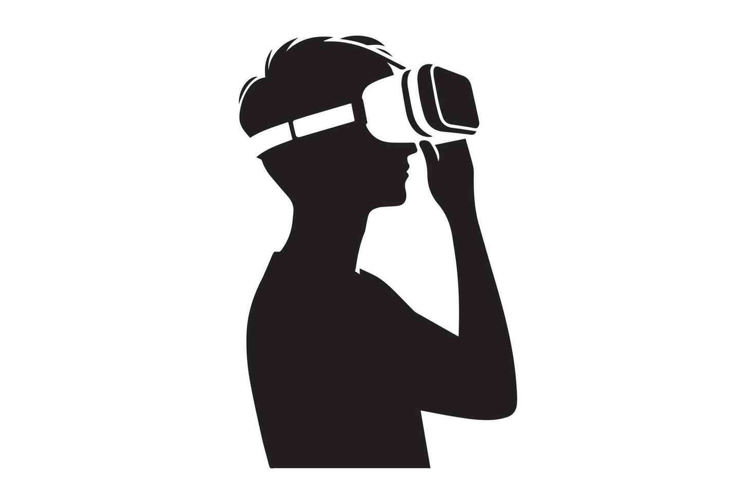 Metaverse's digital cyberspace technology depicts a dark silhouette. VR silhouette vector
