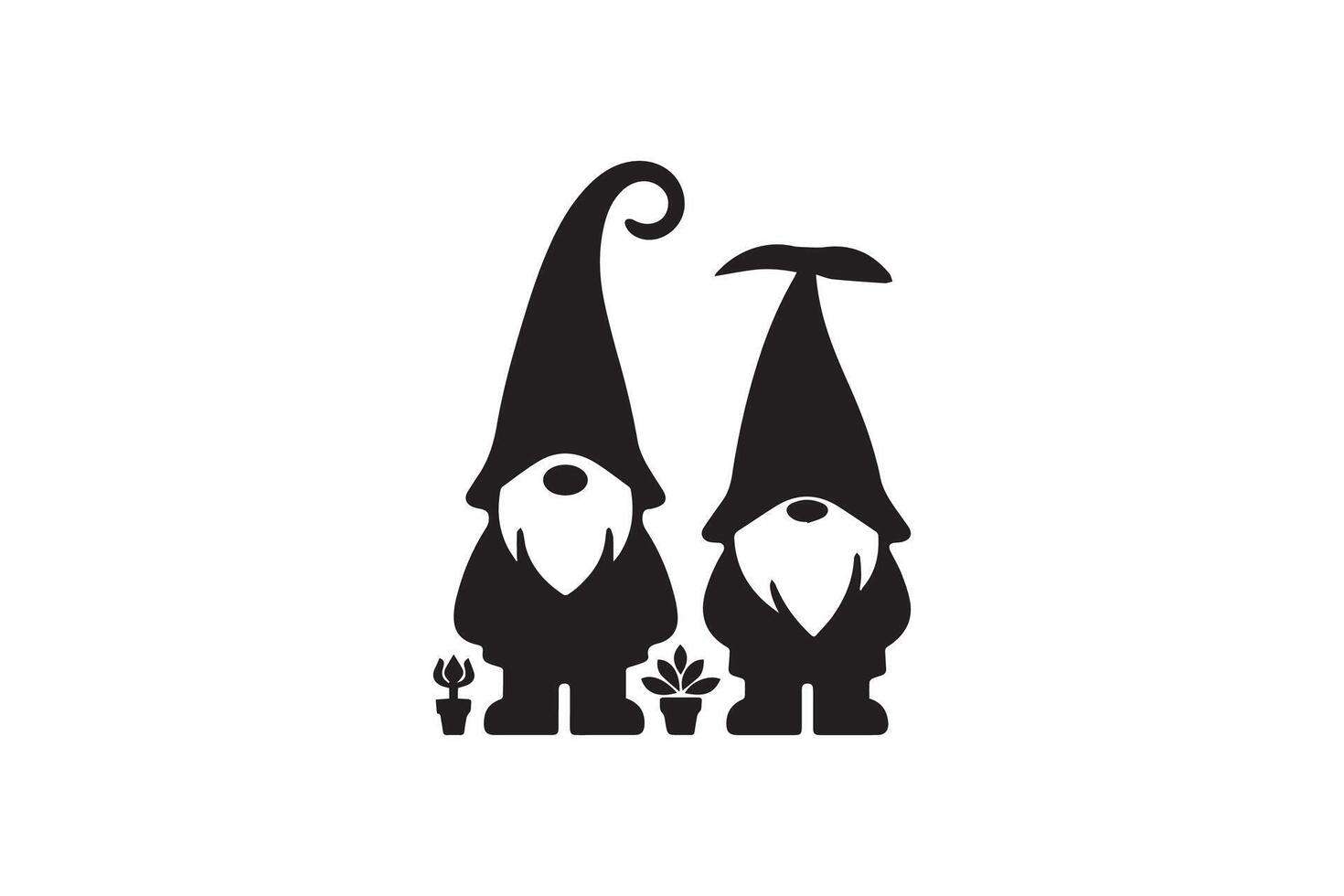 Gnome Christmas silhouette . Black silhouette of a fantasy dwarf vector
