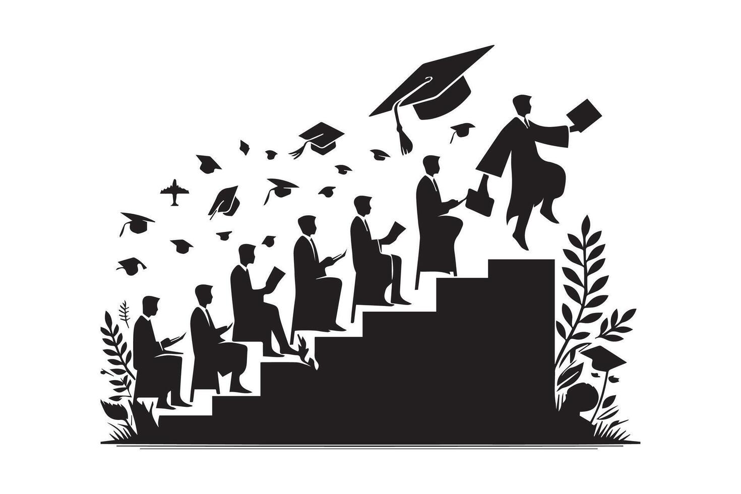 Graduated from university and college. happy graduated students wearing cap. Cheerful people silhouette. Graduation ceremony vector