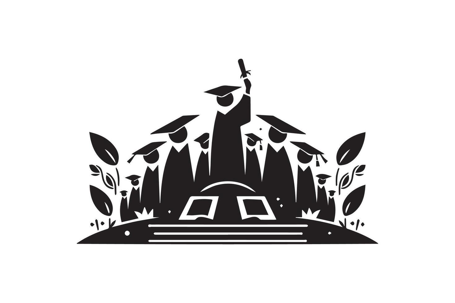 Graduated from university and college. happy graduated students wearing cap. Cheerful people silhouette. Graduation ceremony vector