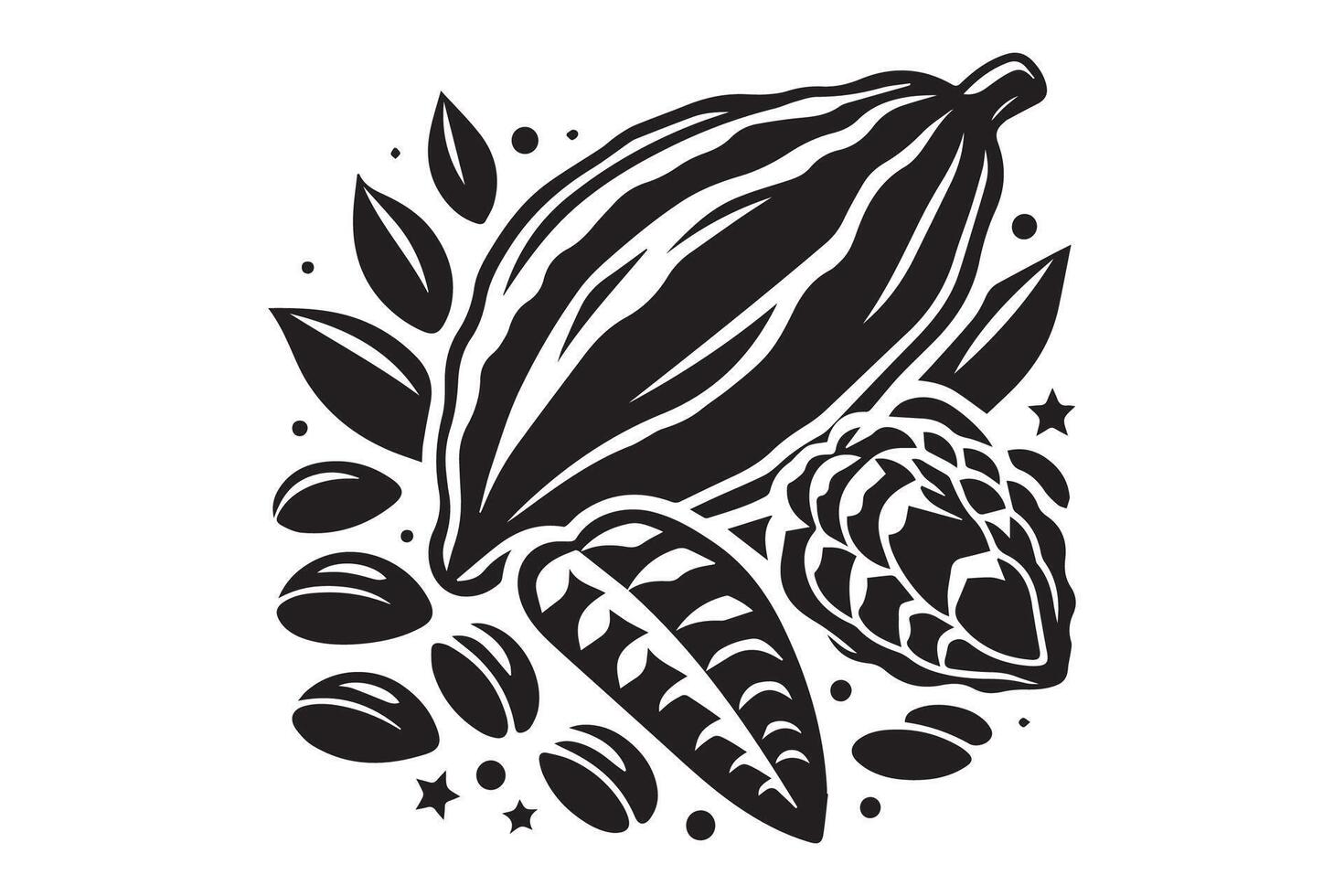 cocoa logo, cocoa bean, cocoa tree, cocoa branches and leaves. Simple illustration of cocoa branch icon vector