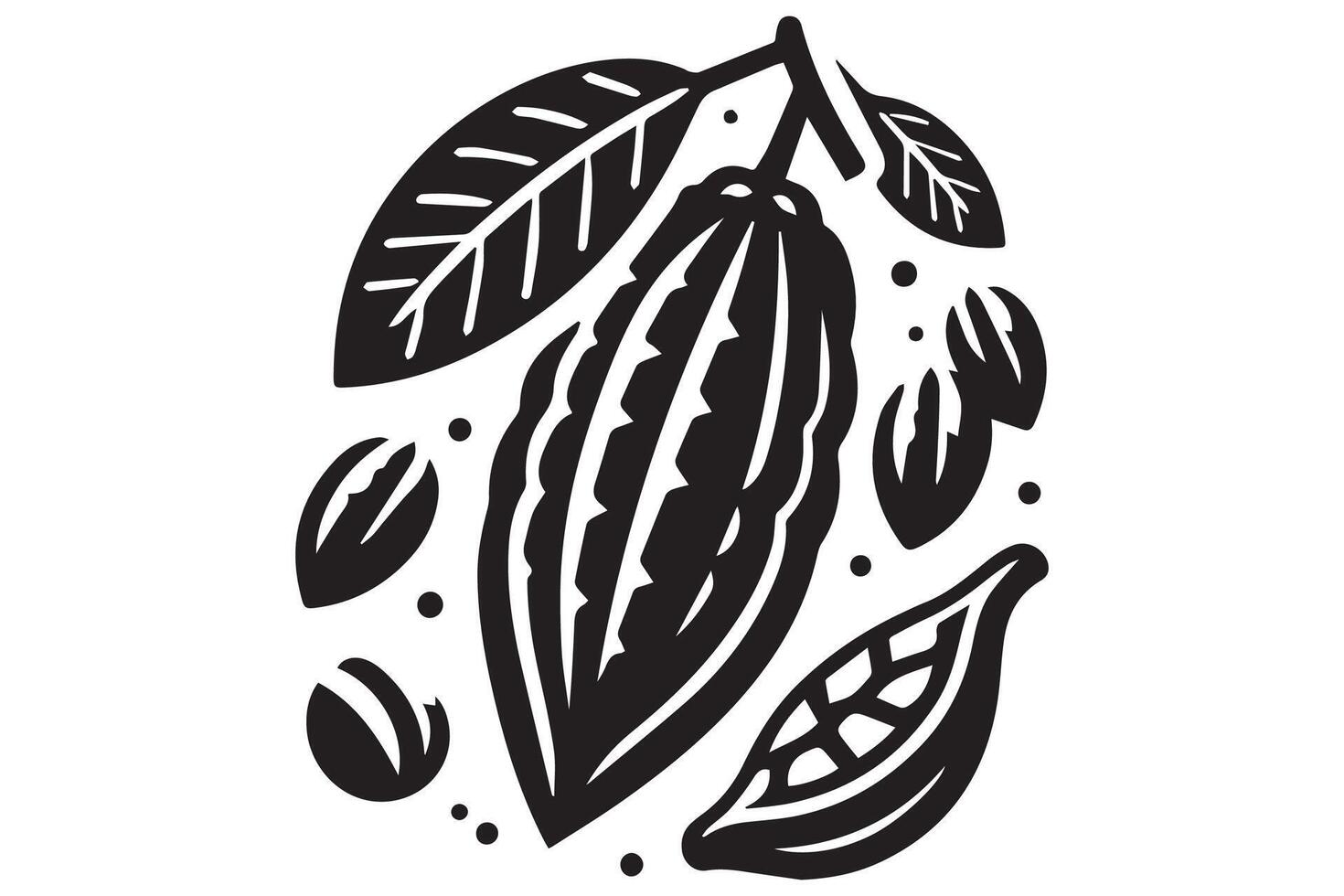 cocoa logo, cocoa bean, cocoa tree, cocoa branches and leaves. Simple illustration of cocoa branch icon vector