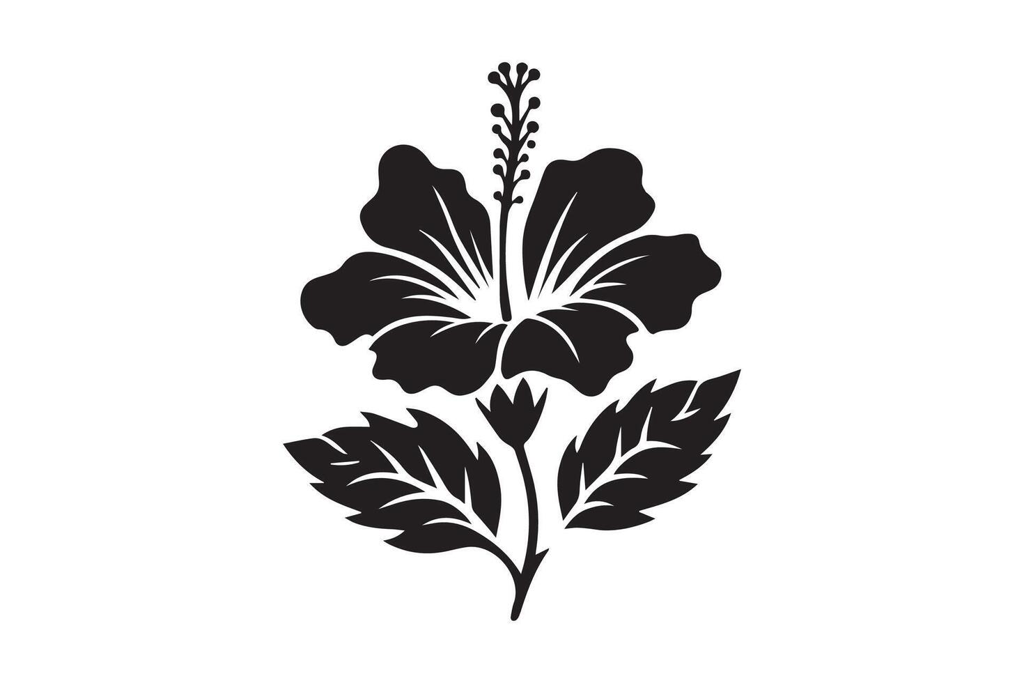Paradise leaf. Monochrome Hibiscus silhouette vector
