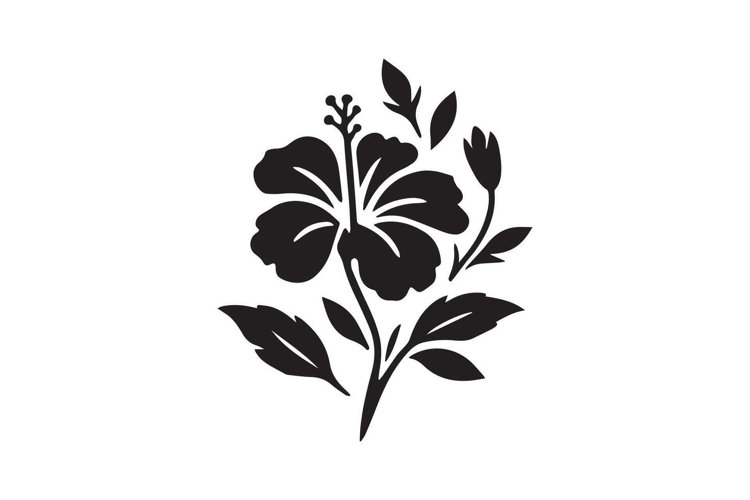 Paradise leaf. Monochrome Hibiscus silhouette vector