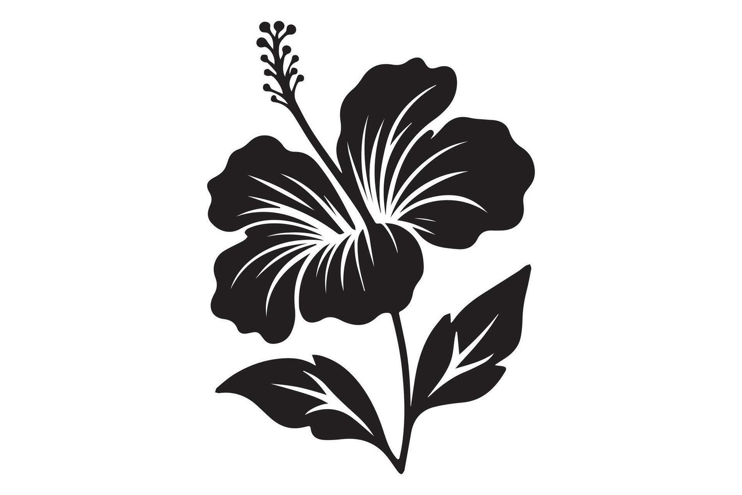 Paradise leaf. Monochrome Hibiscus silhouette vector