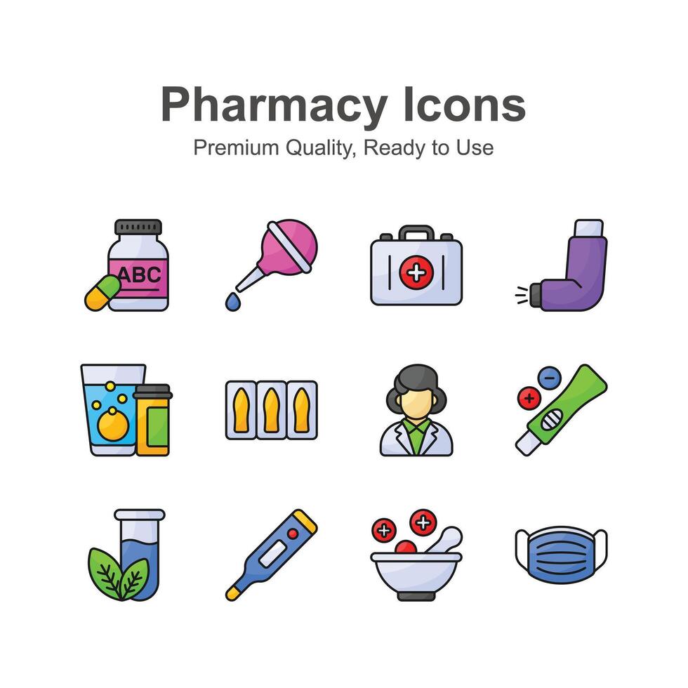 Pharmacy icons set, ready to use in websites and mobile apps vector
