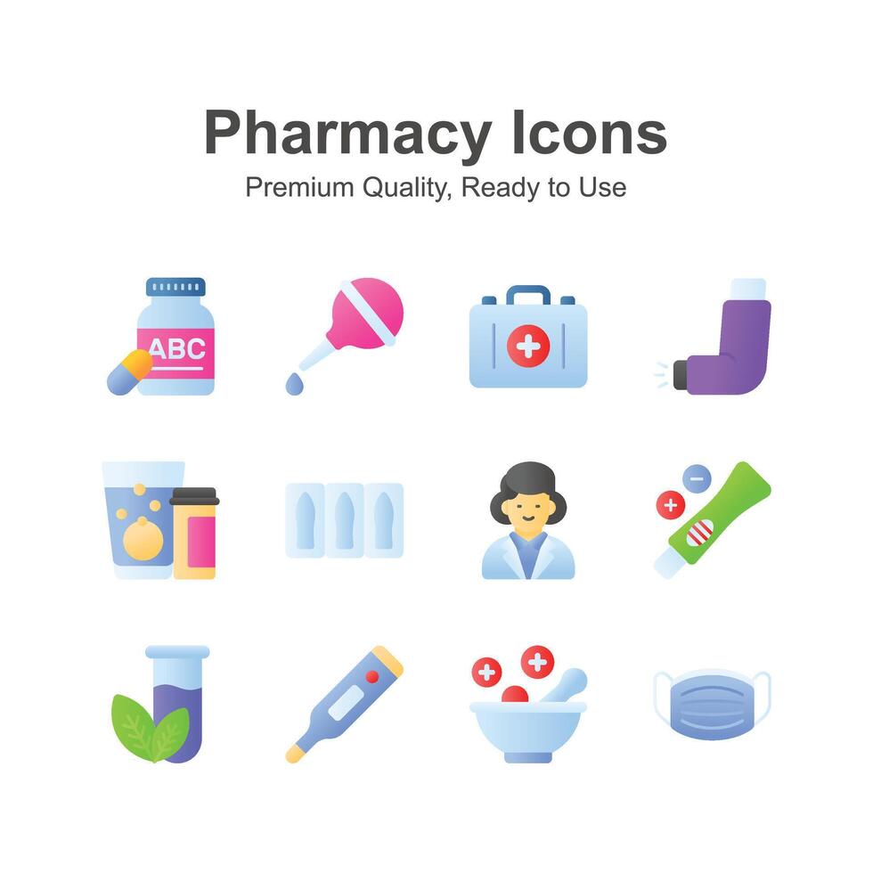 Pharmacy icons set, ready to use in websites and mobile apps vector