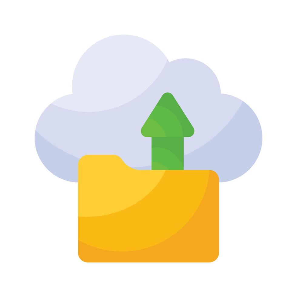 Folder with upward arrow and cloud denoting concept icon of cloud data storage, drive icon vector