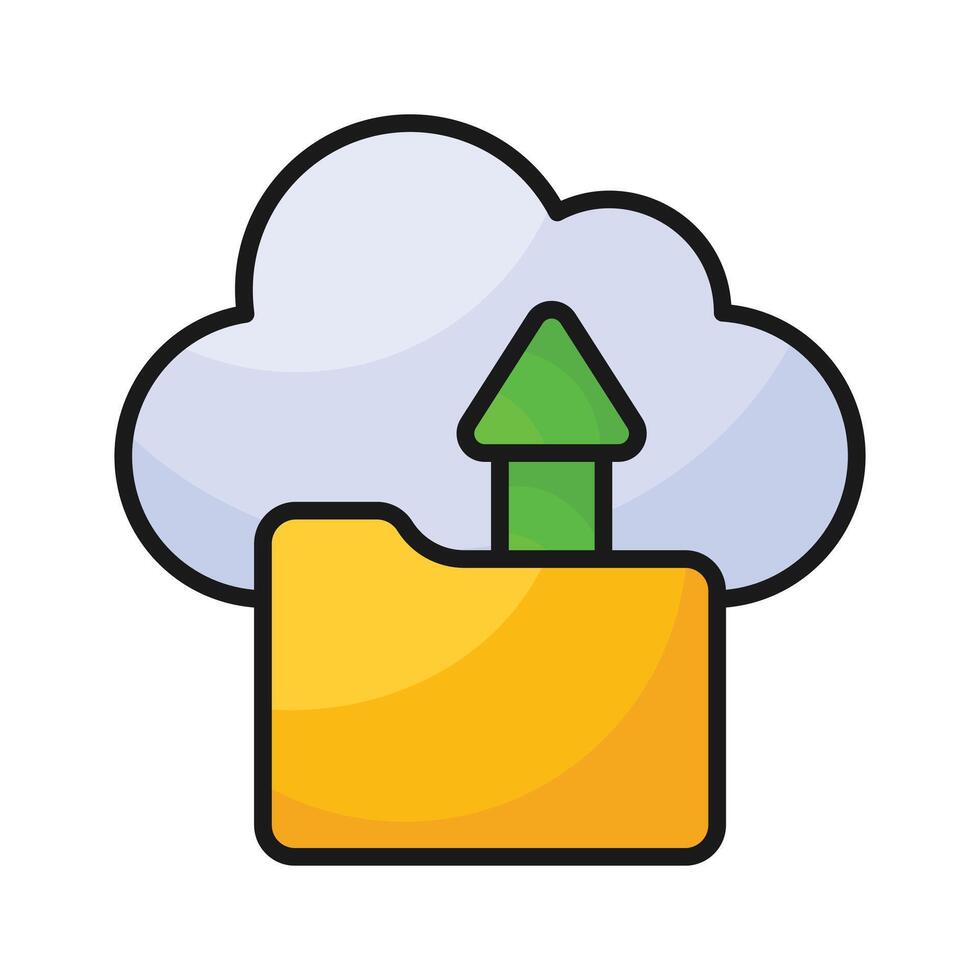 Folder with upward arrow and cloud denoting concept icon of cloud data storage, drive icon vector