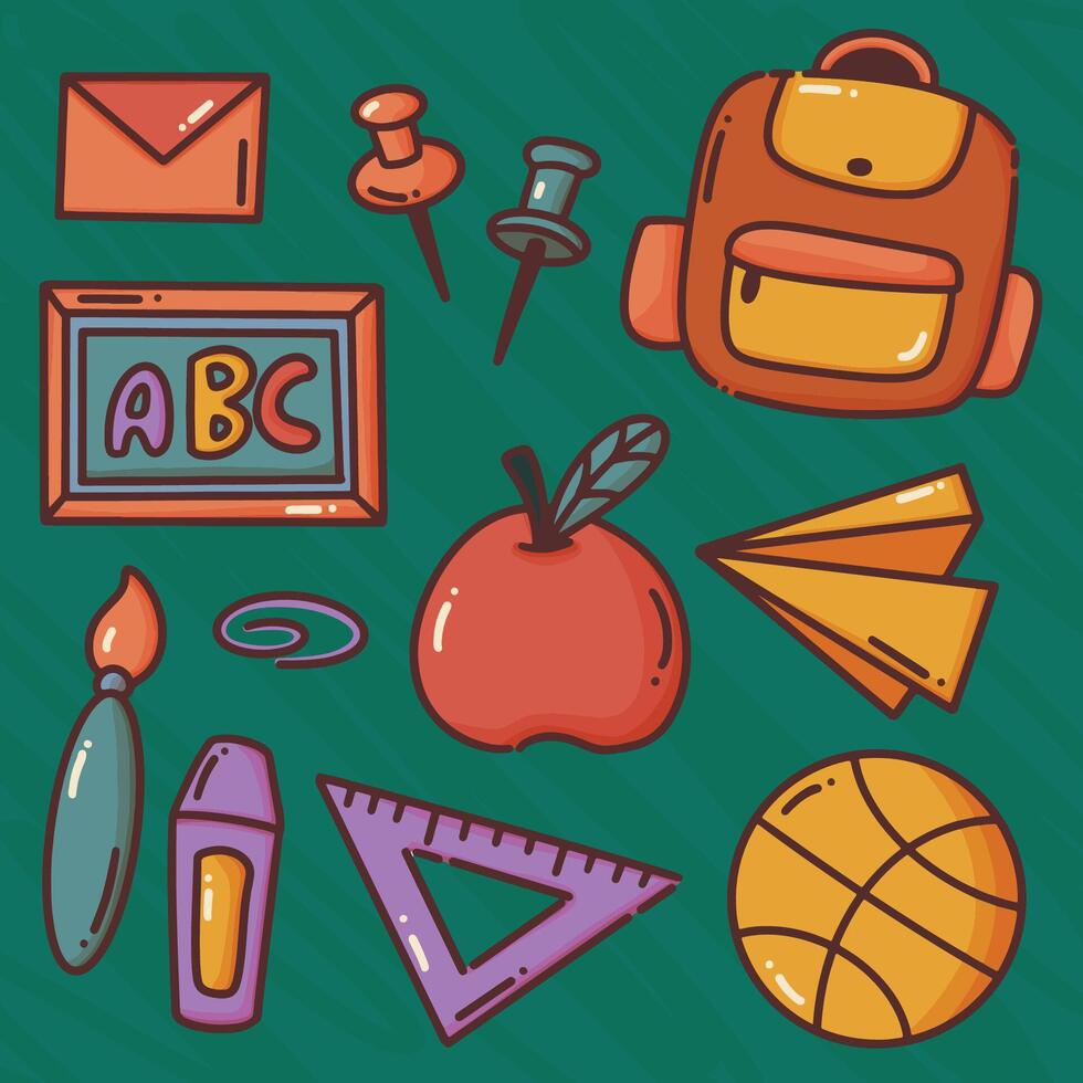 Hand drawn back to school doodle sticker collection vector