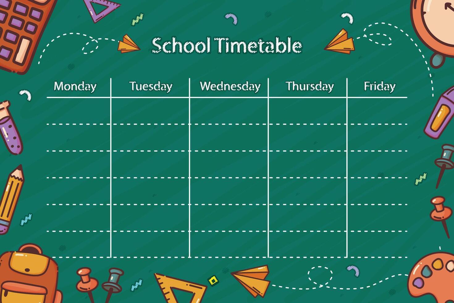 Hand drawn back to school timetable schedule template vector