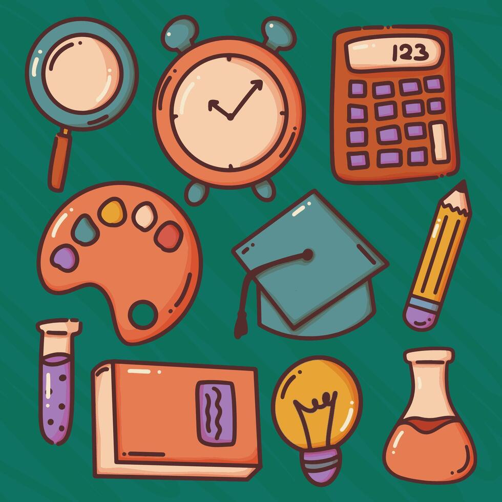 Hand drawn back to school doodle sticker collection vector