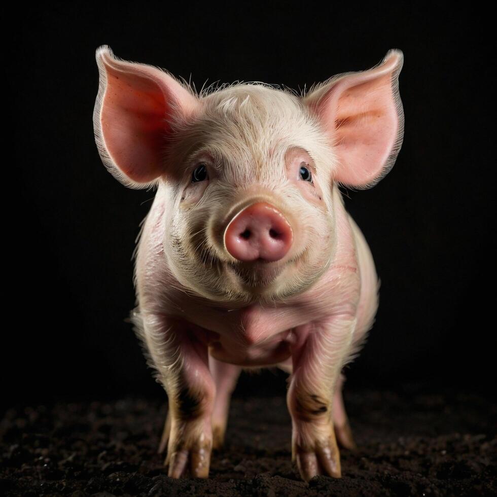pig with black background photo