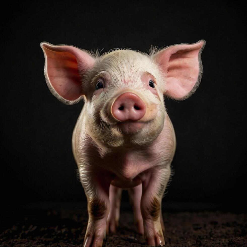 pig with black background photo