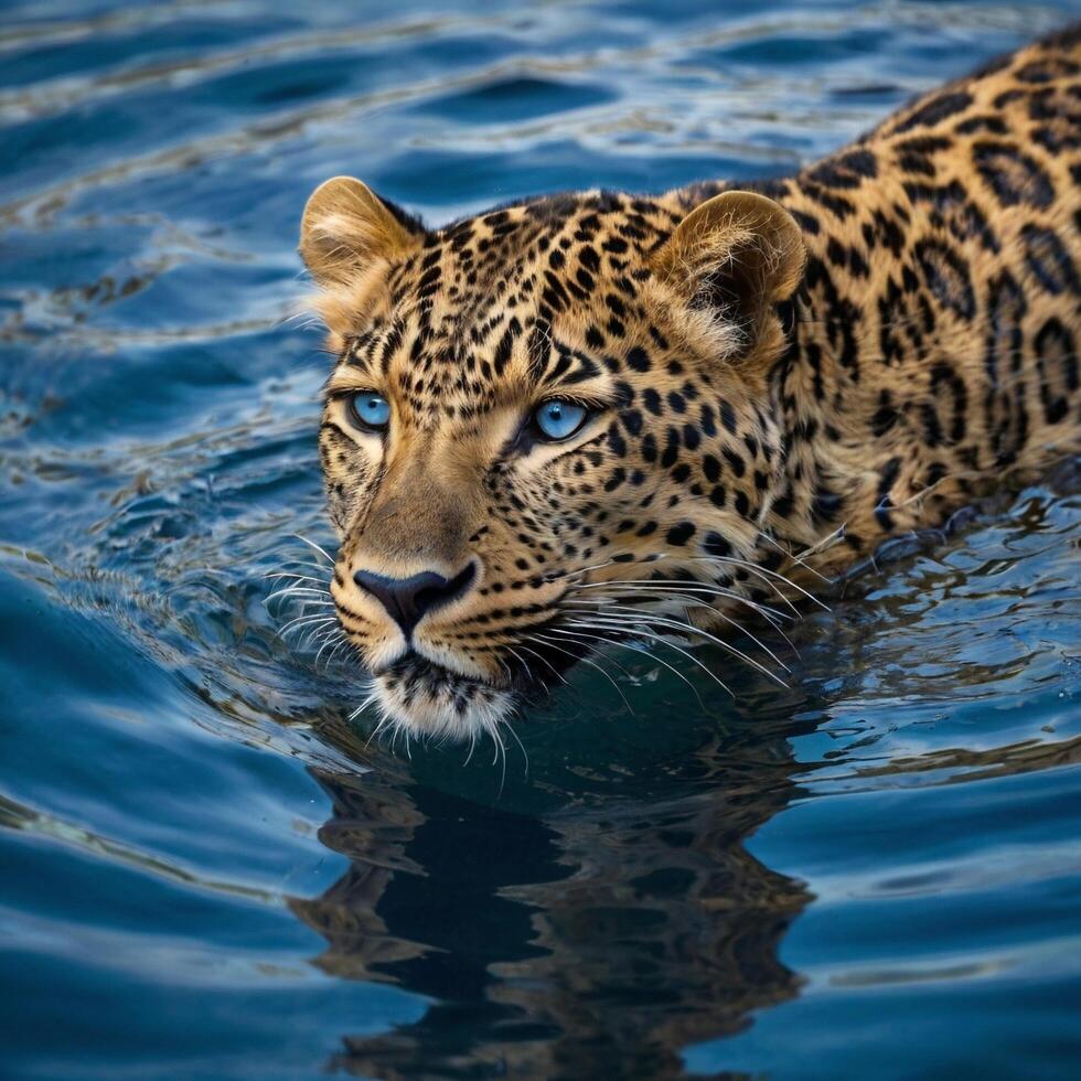 cool swimming leopard photo