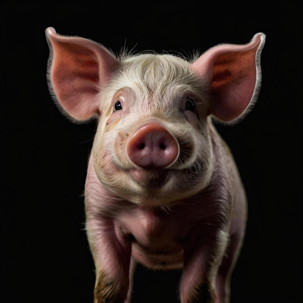 pig with black background photo