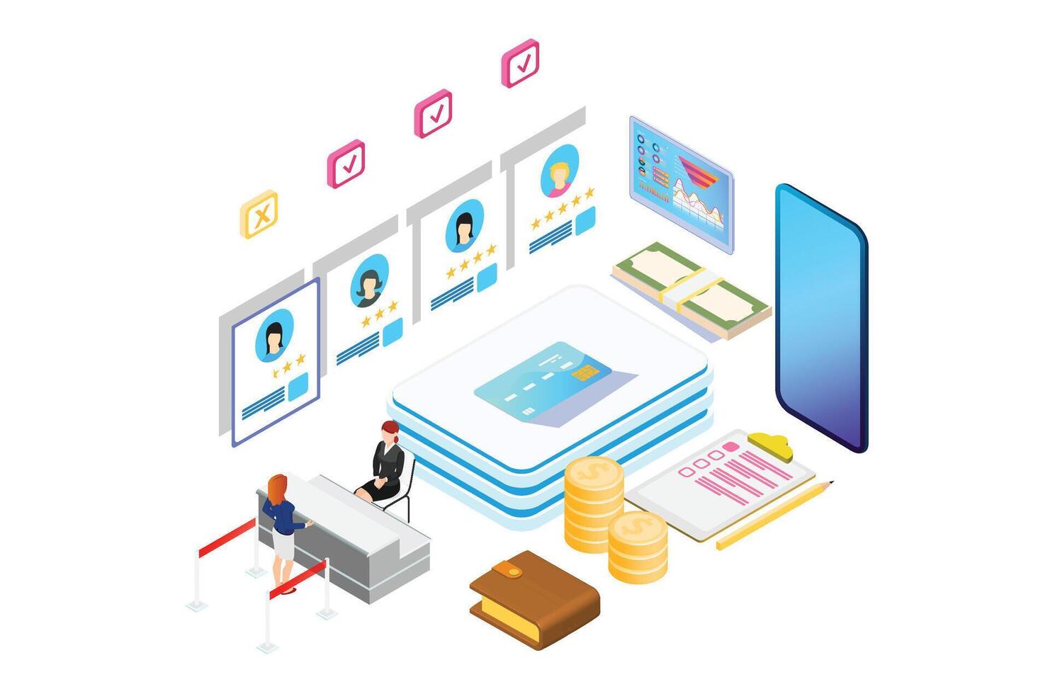 Modern Isometric Apply Credit Card Illustration, Web Banners, Suitable for Diagrams, Infographics, Book Illustration, Game Asset, And Other Graphic Related Assets vector