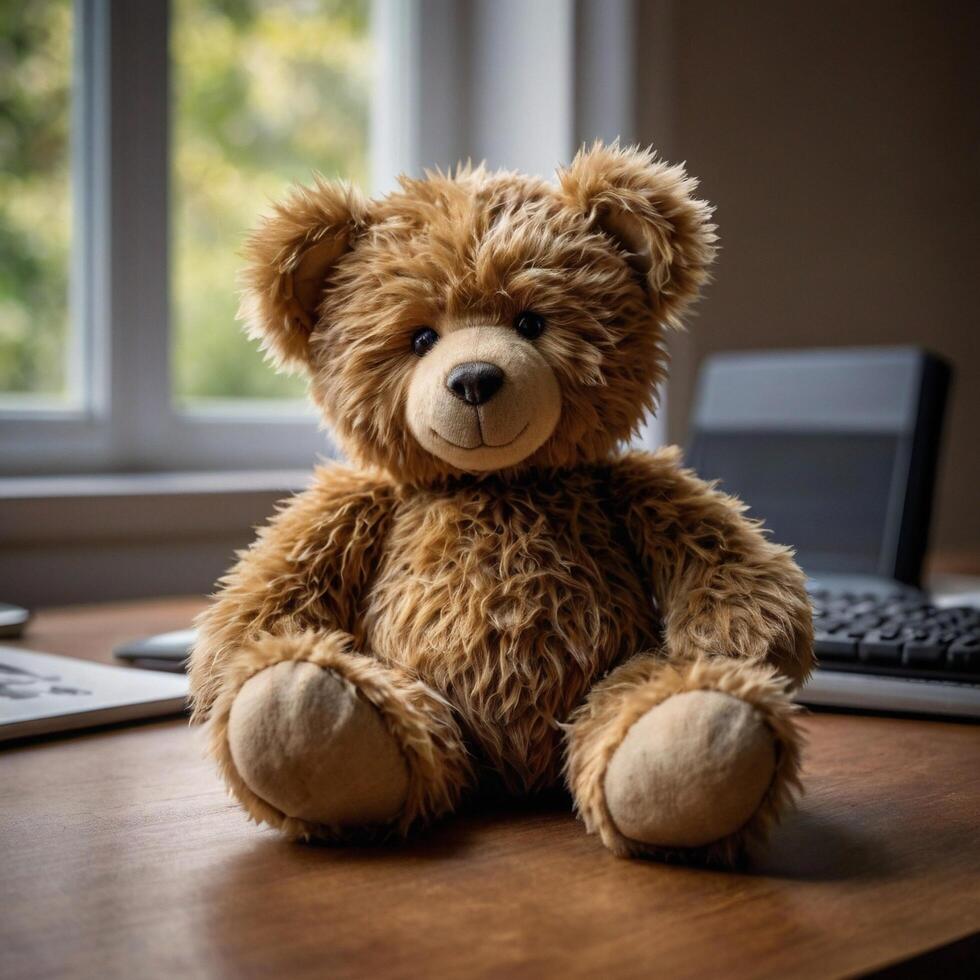 teddy bear on a desk table photo