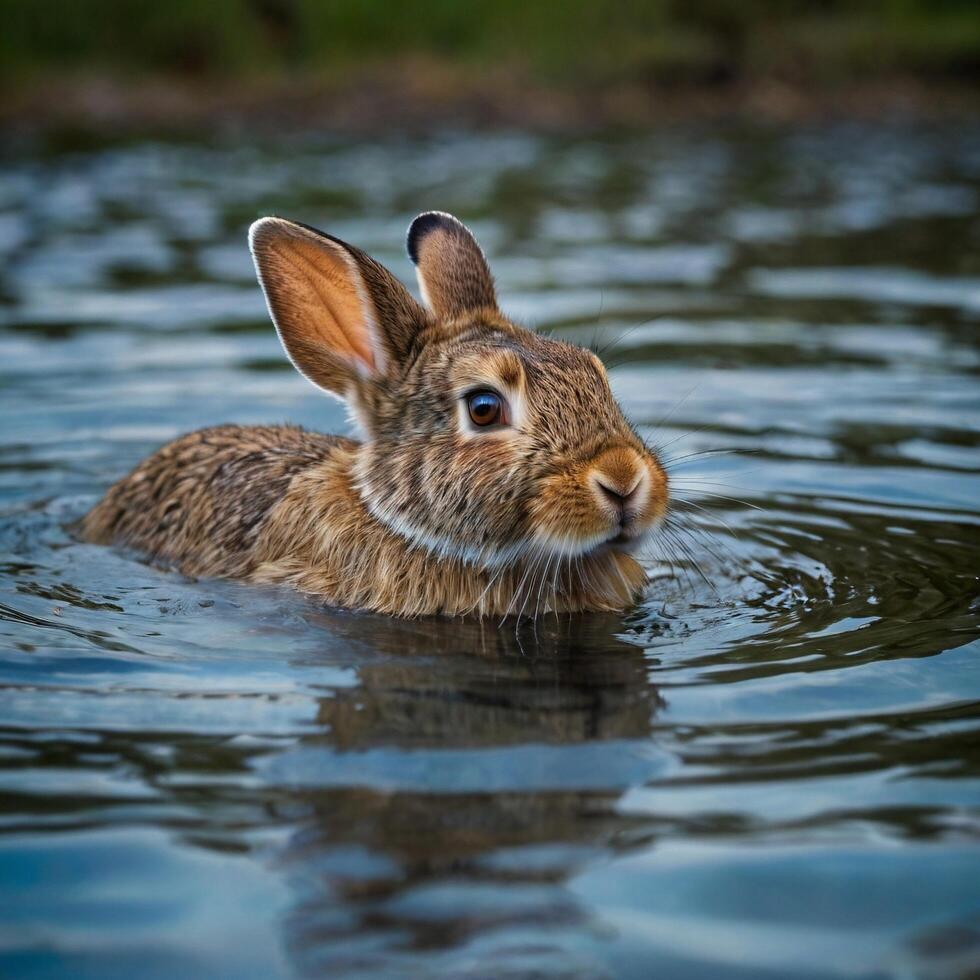 cute adorable swimming rabbit photo