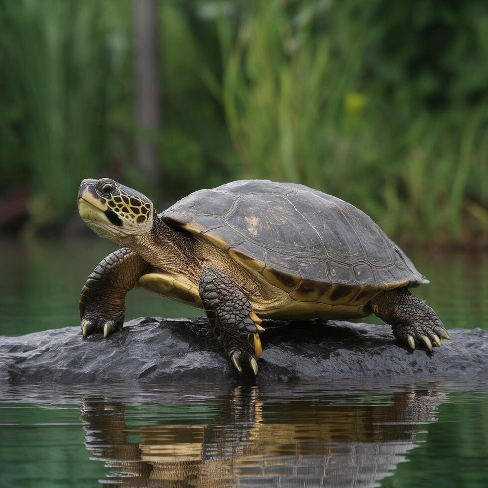 turtle on a rock photo