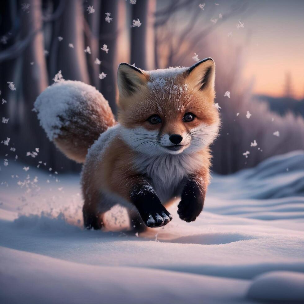 Cute orange baby fox photo