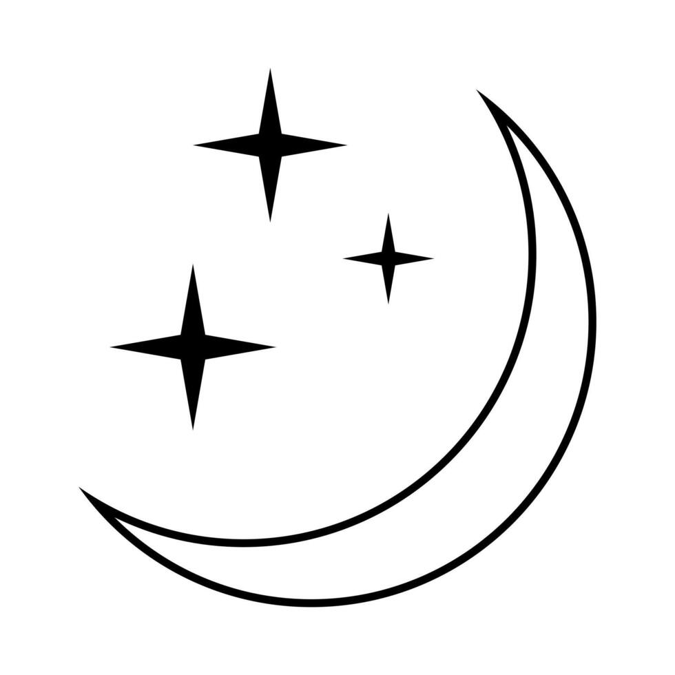 Crescent moon with stars icon on white background. Night icon. Crescent moon icon. Minimalist style. vector