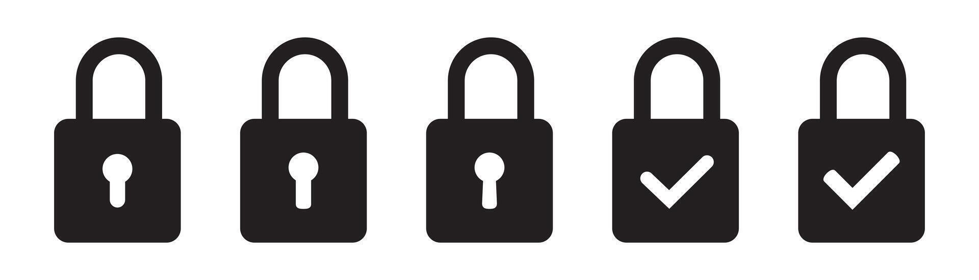 Lock icon, lock with tick, lock check mark, security icon. vector