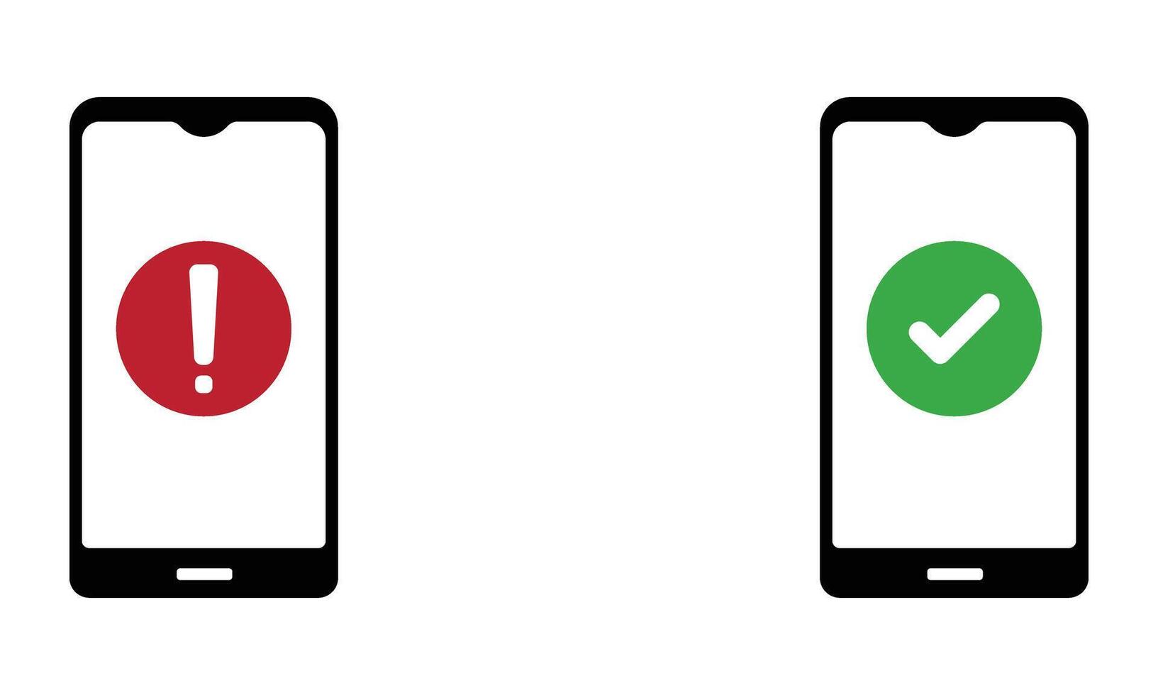 smartphone with an exclamation mark and checkmark symbol icon vector