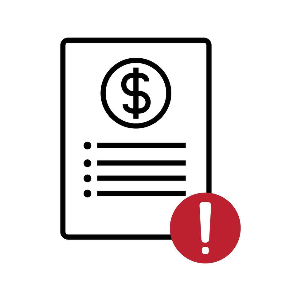 business document with exclamation mark financial problem and risk icon vector