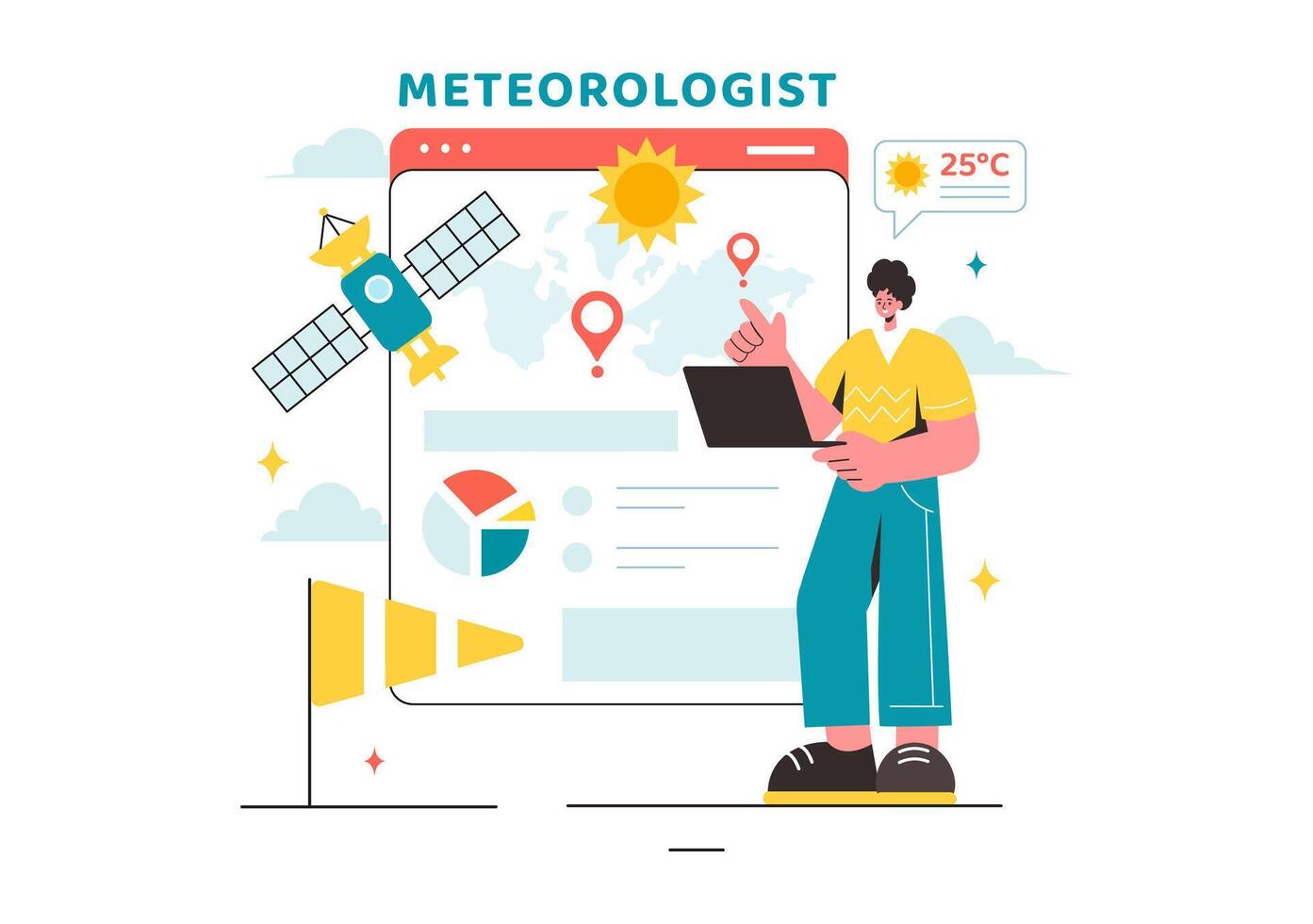 Meteorologist Vector Illustration with Weather Forecast and Atmospheric Precipitation Map in a Flat Style Cartoon Background Design