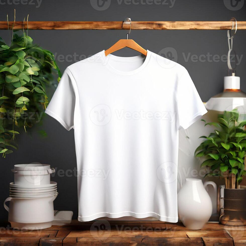JPG White Tshirt Mockup Hung in a Hanger photo
