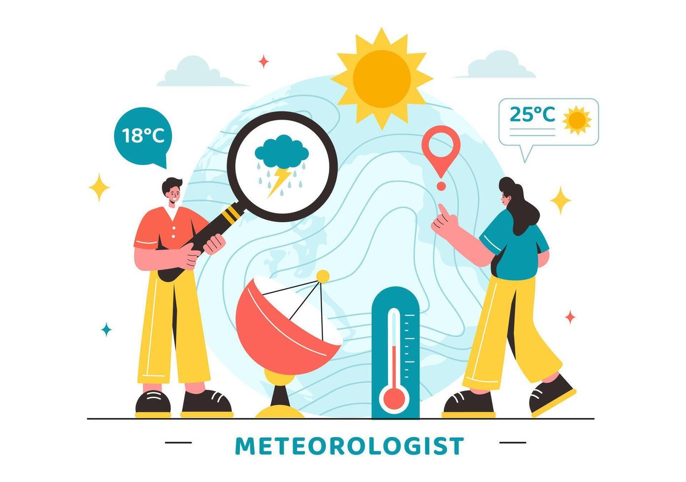 Meteorologist Vector Illustration with Weather Forecast and Atmospheric Precipitation Map in a Flat Style Cartoon Background Design