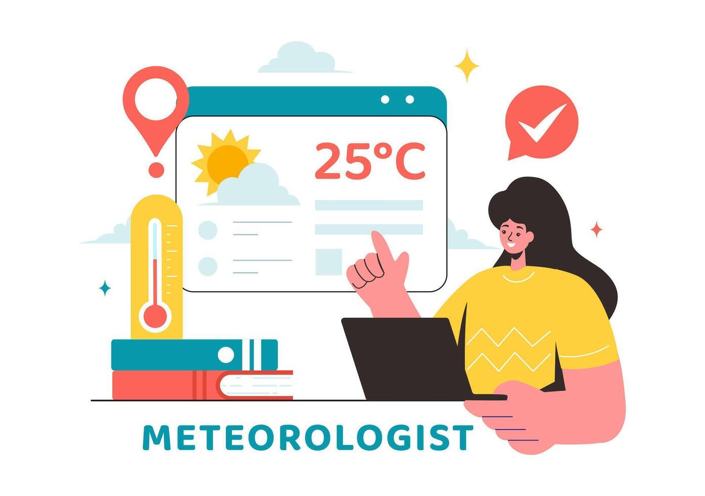 Meteorologist Vector Illustration with Weather Forecast and Atmospheric Precipitation Map in a Flat Style Cartoon Background Design