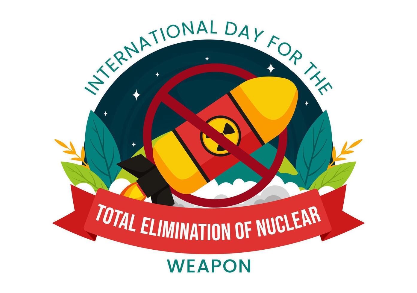International Day for the Total Elimination of Nuclear Weapons Vector Illustration on September 26th in a Background of a Nuclear Bomb Explosion