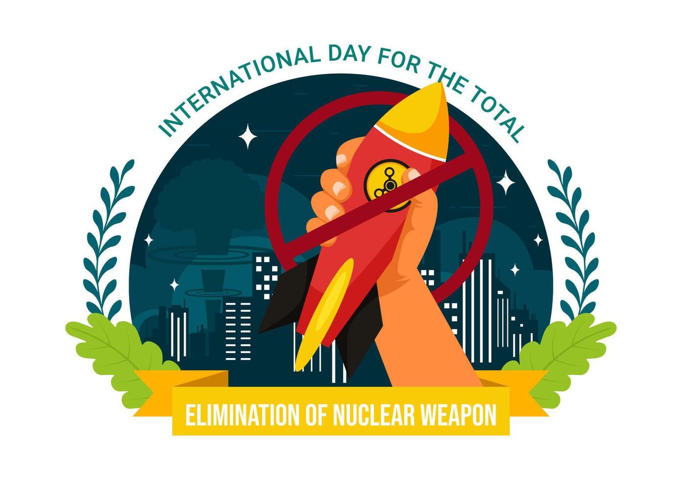 International Day for the Total Elimination of Nuclear Weapons Vector Illustration on September 26th in a Background of a Nuclear Bomb Explosion