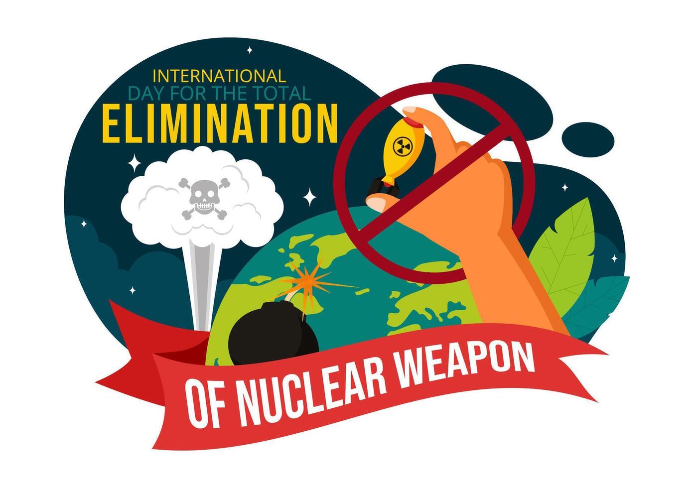 International Day for the Total Elimination of Nuclear Weapons Vector Illustration on September 26th in a Background of a Nuclear Bomb Explosion